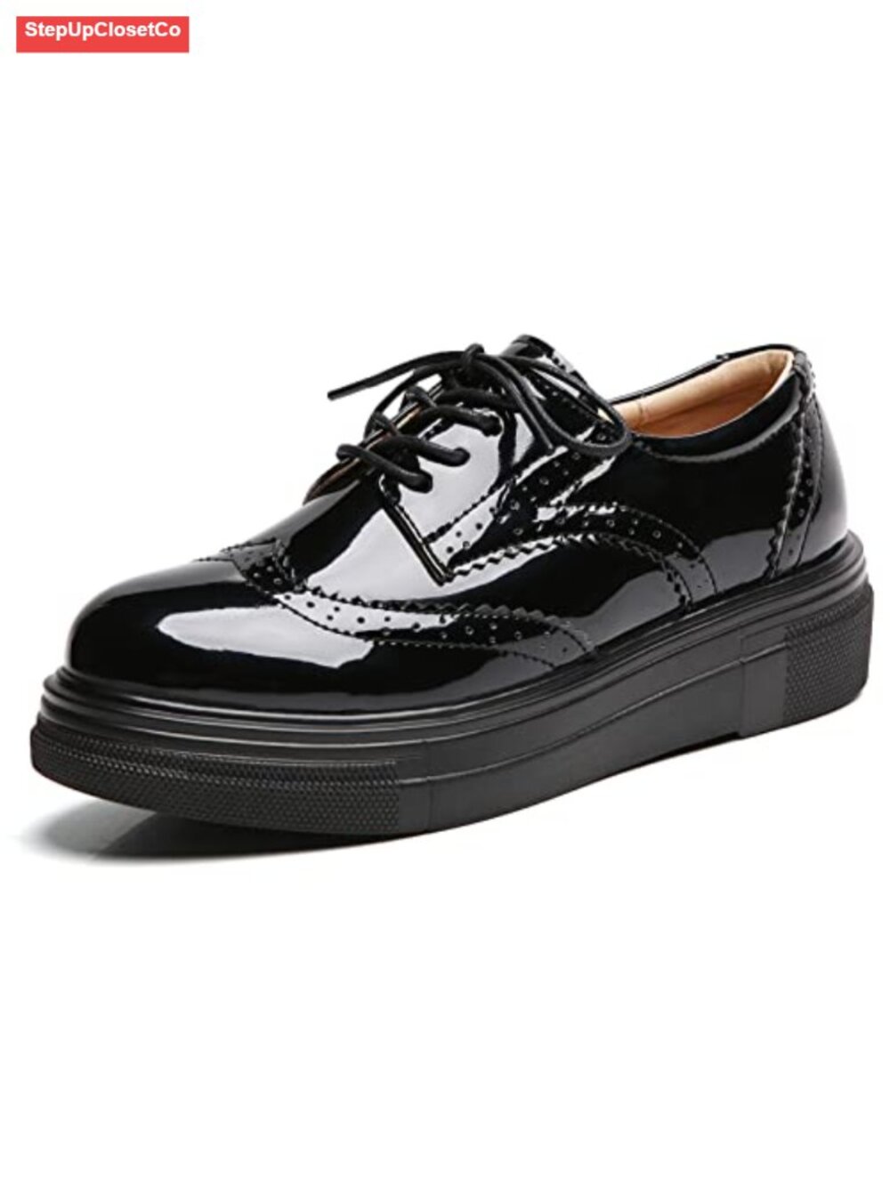 Platform Lace-Up Wingtips Square Toe Oxford Shoes Brogues